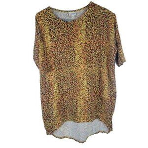 LuLaRoe Irma Tunic T-Shirt Womens Size XS Top Red Blue Yellow Geographic Lines